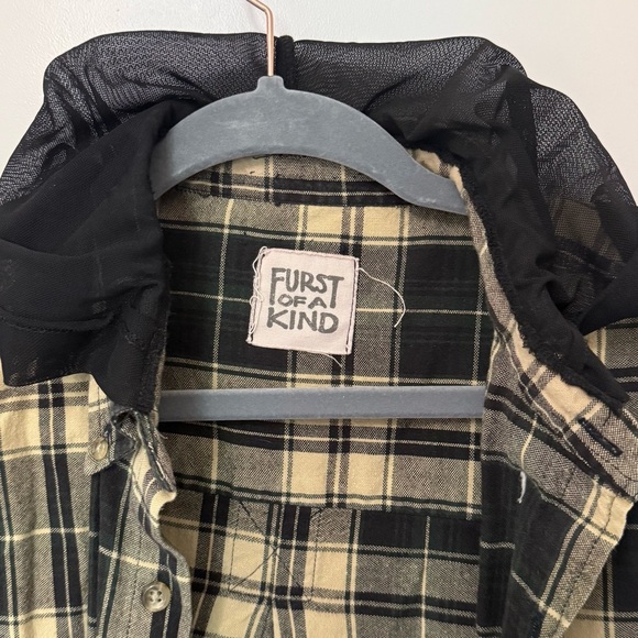 Furst of a Kind Plaid Flannel Shirt with Mesh Sleeves and Hood - Picture 3 of 9